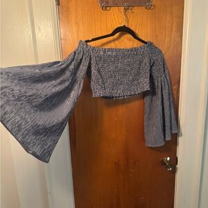 Sadie & Sage Off-Shoulder Blue Crop Top